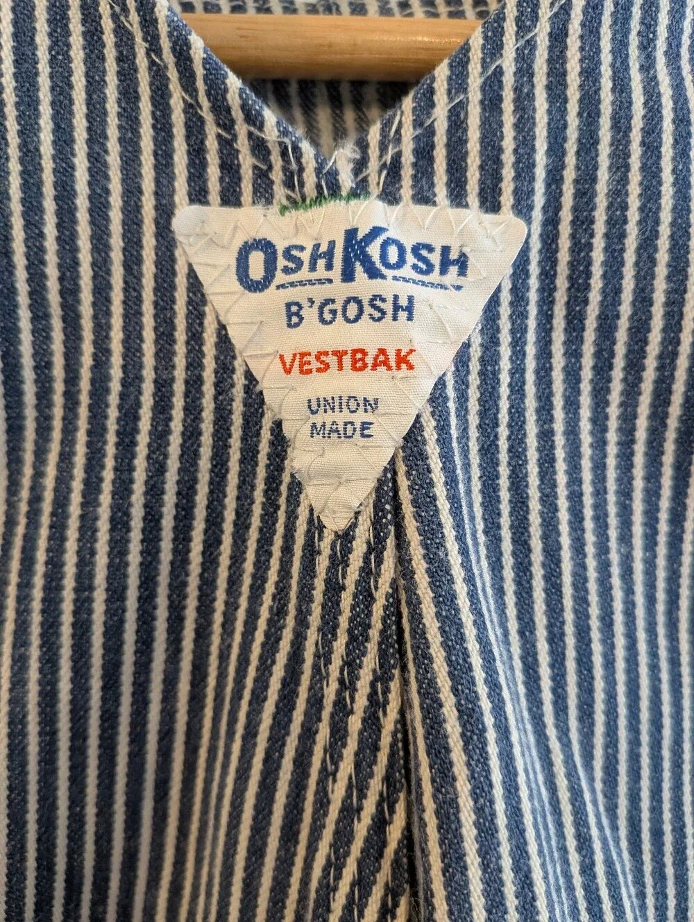 Vintage Oshkosh B'gosh Striped Railroad Overalls Vestback White Blue 90s Sz 18M